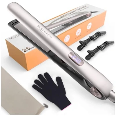 Imagen de BESTOPE PRO Planchas del Pelo, 2 en 1 Plancha de Pelo Revestimiento Cerámico Antiestático Pantalla LCD, Calentamiento ultrarrápido para cabello grueso y encrespado, 120 230C