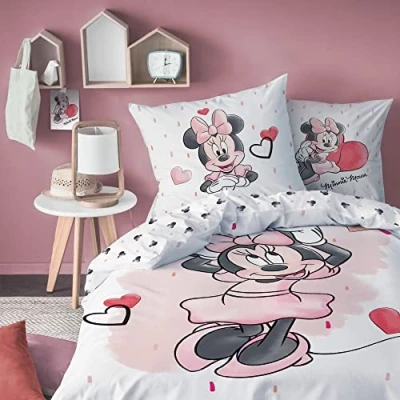 Imagen de Disney Juego de ropa cama Minnie Mouse, para niña, 1 funda almohada 80 x cm y nórdica 135 200 cm, 100% algodón
