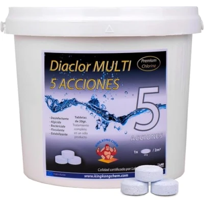 Imagen de Cloro Piscinas Pequeñas DIACLOR Multi 5 ACCIONES KG 250 Pastillas de Lento (20 gr 3 cm Diámetro) Tratamiento Completo Multiacción SIN Cobre