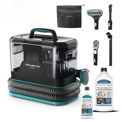 Imagen de Rowenta Clean It + 2 botellas de solución Limpieza para mascotas (250 ml 1L), Pack exclusivo, rápida derrames y manchas, Hasta 13,5 kPa, 750 W, Incluye sistema autolimpieza