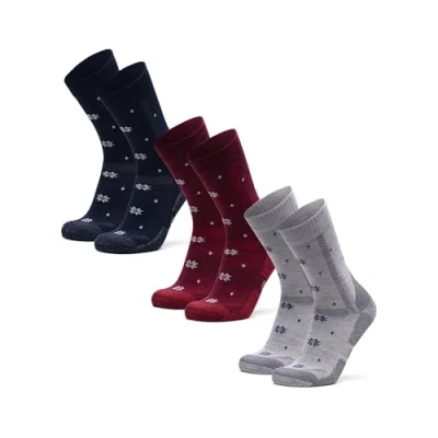 Imagen de DANISH ENDURANCE Calcetines Antiampollas Senderismo, Lana Merino Transpirable, Hombre y Mujer, 3 Pack Multicolor (1x Azul Marino Acogedor, 1x Rojo Gris Claro Acogedor) 39 42