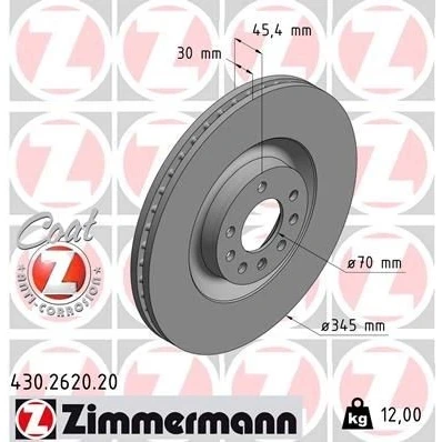 Imagen de ZIMMERMANN COAT Z 430.2620.20 Disco de freno 345 30 8/5 5 110 ventilación interna revestido altamente carbonizado OPEL: Vectra C Berlina, CC