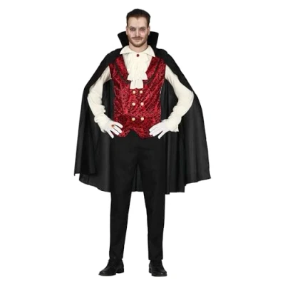 Imagen de FIESTAS GUIRCA Disfraz de Vampiro Clásico Completo Rojo y Negro con Capa para Hombre Adulto Talla M 48 50