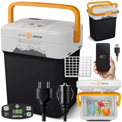 Imagen de peme Esencial 26 L Adventure Orange Termoeléctrico Modo ECO AC/DC para Enfriar y Calentar Caja Térmica con Conexión de 12 Voltios 230 Mini Frigorífico Coche Camping