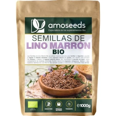 Imagen de Semillas de Lino Marrón BIO 1KG Linaza 100% Naturales y Orgánicas Ricas en Fibras, Proteínas, Omega 3 Flaxseeds enteras, Sin Gluten Primera Calidad