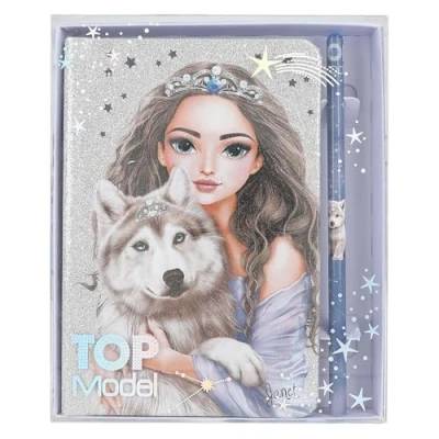 Imagen de Depesche 13176 TOPModel Wolf Cuaderno en Plata Brillante y Azul, con Motivo de Lobo, Estrellas 160 páginas, Incl. lápiz, Multicolor, One Size