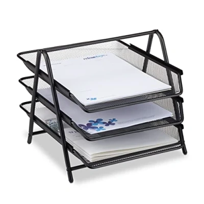 Imagen de Relaxdays Bandeja para Documentos de 3 Niveles, Metal, Negro, 27 x 29.5 35.5 cm