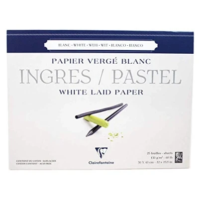 Imagen de Clairefontaine Ref 96483C Bloc de papel encolado en color blanco pastel (25 hojas), 30 x 40 cm, algodón teñido 130 g/m², encuadernado con pegamento superior, apto para técnicas secas