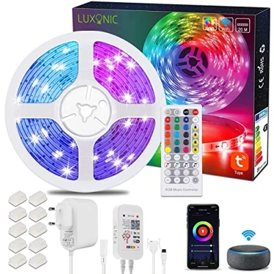 Imagen de LUXONIC tira LED Alexa WiFi 20M / 65.6Ft, de luz RGB ultra larga, sincronización música controlada por aplicación teléfono inteligente, funciona con Google Assistant