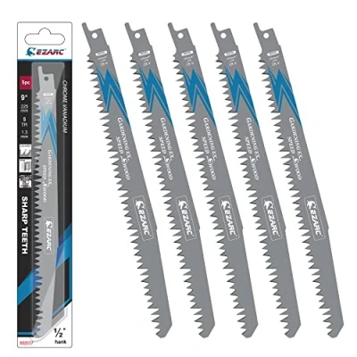 Imagen de EZARC Hojas de sierra sable para madera 5 piezas, accesorios sable, R931GS cortes rápidos 225 mm 5TPI (5 piezas)