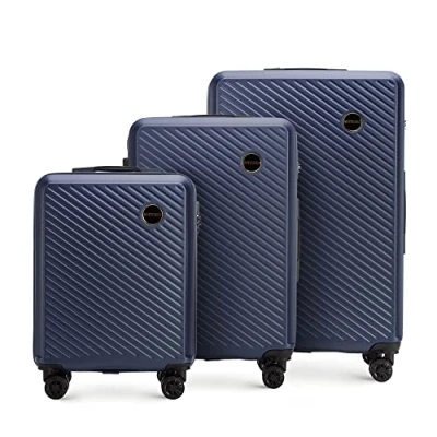 Imagen de WITTCHEN Maleta de Viaje Equipaje Mano Cabina ABS con 4 Ruedas giratorias Cerradura combinación Asa telescópica Circle Line Set 3 Maletas Azul Oscuro