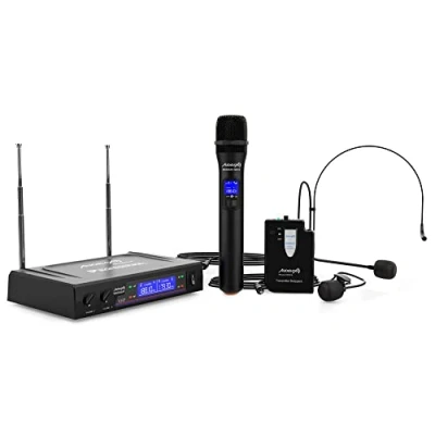 Imagen de Audibax Missouri 3000 Sistema de Micrófono Inalámbrico VHF Doble Lavalier Micrófonos Inalámbricos con Diadema y Corbata Indicadores RF/AF Conectores Salida XLR Auxiliar
