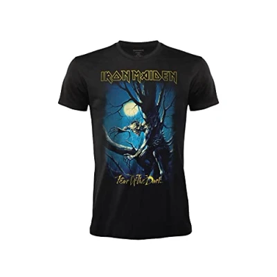 Imagen de Camiseta Iron Maiden Fear of The Dark. Oficial Rock Negra. Banda de Metal Pesado. Algodón. Unisex. Adulto Niño. (M)