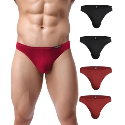 Imagen de Avidlove Men&#039;s Slip Modal Calzoncillos Suaves Ropa Interior Corta Trunk Shorts Men Pack De 4 2 X Negro / Rojo M