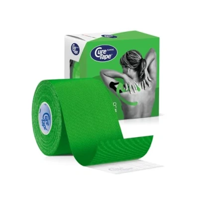 Imagen de CureTape Classic 5cm Vendaje Kinesiológico Resistente al Agua Cinta Médica Venda Neuromuscular la Mejor Adhesión Aumenta Movilidad y el Rendimiento Reduce Dolor Articular (Verde)