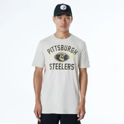 Imagen de PITTSBURGH STEELERS New Era Cap NFL Camiseta Regular con Estampado de Equipo Desgastado, diseño gráfico Piedra, Unisex