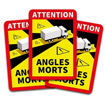 Imagen de Pegatinas de Attention Angles Morts 25 x 17 cm para vehículos obligatorios a Partir 3,5 toneladas en Francia R143 (camión, 3 Unidades)