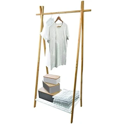 Imagen de TIENDA EURASIA® Perchero de Pie Madera Blanco Estructura Bambu Resistente y Baldas Estilo Nordico (Perchero 1 Balda 64 x 44 160,5 cm)