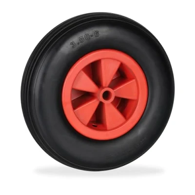 Imagen de Relaxdays Schubkarrenrad Rueda Carretilla 3.50 6, Goma, Llanta Plástico, Neumático Repuesto Carro, Antipinchazos, máx 100kg, Negro/Rojo, 33 x 9 cm