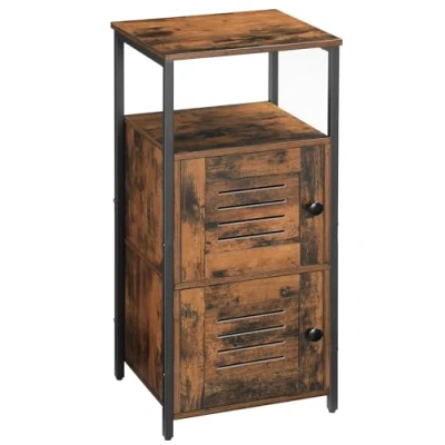Imagen de HOOBRO Armario Auxliliar, de Pie con Ajustable Estantes, Aparador, para Salón, Puerta Lamas, Industrial, Bajo, Dormitorio, Marrón Rústico EBF13CW01