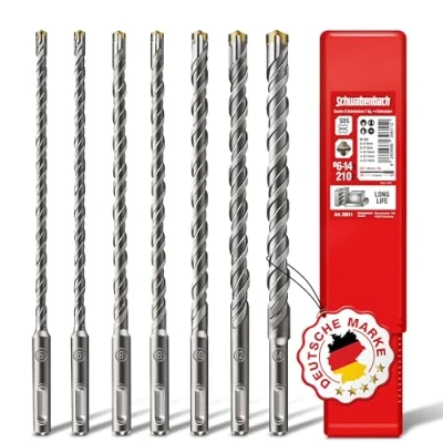 Imagen de SCHWABENBACH ® SDS Plus Juego de brocas para hormigón (7 piezas, 6, 8, 10, 12, 14 x 210 mm, compatible con taladro Bosch Hilti Makita Metabo)