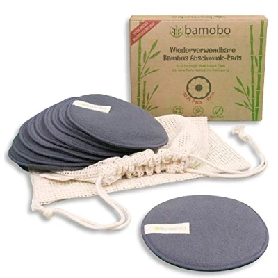 Imagen de 10 almohadillas desmaquillantes XL lavables de carbón activo bambú algodón reutilizables grandes toallitas