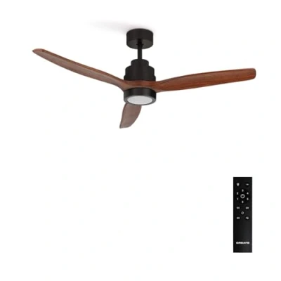 Imagen de CREATE / WINDSTYLANCE DC/Ventilador de techo negro aspas madera oscura con mando/ 40W, Silencioso, Ø132 cm, 6 velocidades, temporizador, verano invierno, doble altura, motor DC