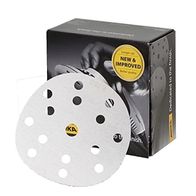 Imagen de Mirka Basecut discos de lija 150 mm, 100 unidades, abrasivos P180, grano para reacabado automotriz, sistema extracción polvo al vacío 15 agujeros