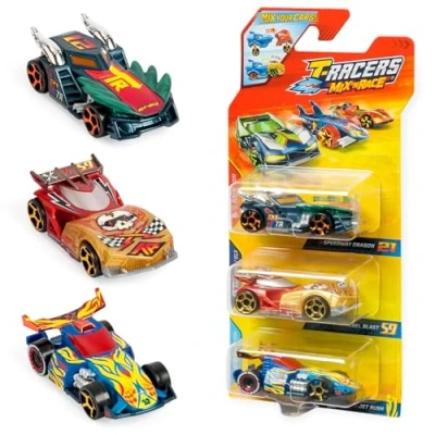 Imagen de T Racers Mix &#039;N Race 3 Pack de Coches coleccionables. Desmontables en Dos Partes y con Piezas Intercambiables. 4