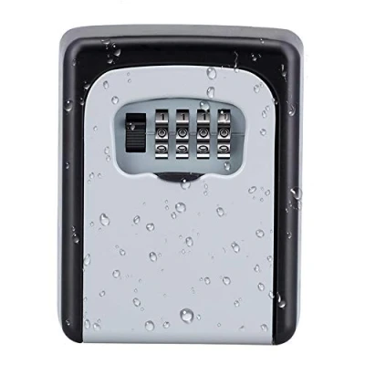 Imagen de ZHEGE Caja Fuerte Llaves Exterior Resistente a la Intemperie, Seguridad para Montaje en Pared, Cajetin con Codigo Garage, Tienda, Sector Inmobiliario y Alquiler (Plata)
