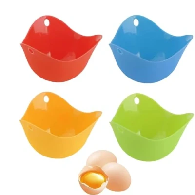 Imagen de JJiaoLinin Escalfador de Huevos,4 PCS Huevos Silicona Tazas para escalfar Hacer Escalfadores Moldes Microondas y Estufa（Multicolor）