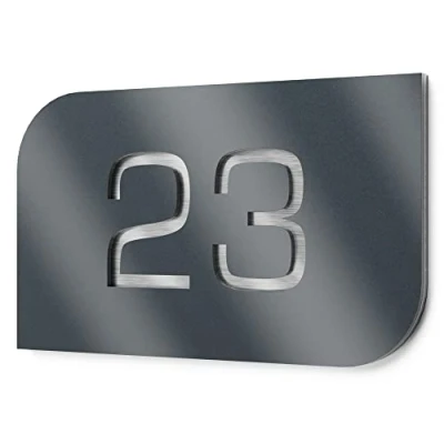 Imagen de GRAVIERS DESIGN Número de Casa Exterior Personalizable Acero Inoxidable 215x150 mm en Gris antracita metálico Resistente a la Intemperie. Para Puertas y Portales [Made in Germany]