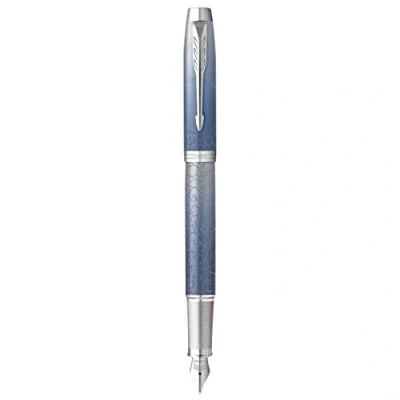 Imagen de PARKER IM Premium Polar, Fountain pen, Grey gradient, chrome trims, Fine nib, blue ink cartridge, Giftbox