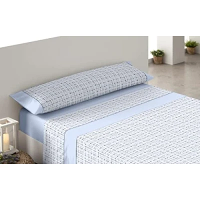 Imagen de Donegal Collections Juego de Sabanas Estampadas 3 Piezas Cama 105cm Cuadro Azul, Primavera Verano, Algodón Poliéster, Bajera, Encimera y Funda Almohada
