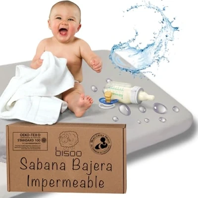 Imagen de Bisoo Sabanas Cuna 55 x 90/50 90 Protector Minicuna Colecho 50x90 con Capa de Algodon Jersey Oeko Tex Sábanas Impermeables Ajustables 1 Bajera Impermeable Gris 90x55 / 90x50 cm