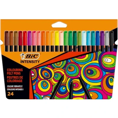 Imagen de BIC Intensity, Rotuladores de Punta Fina (0,9 mm), Colores Surtidos larga duración, Paquete 24 uds.