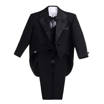 Imagen de Lito Angels Conjunto de 5 Piezas Trajes Vestir para niños bebé, Esmoquin Formal con Cola, Traje Caballero Boda Fiesta Ceremonia (Negro) 7 8 años