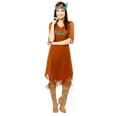 Imagen de amscan 9907078 Disfraz de nativa americana para mujer, talla, color marrón, Medium/Large (UK Size 12 14) (9907078)
