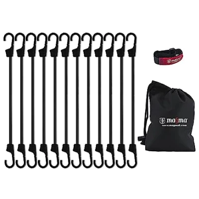 Imagen de MAGMA Pack 12 Pulpos Elásticos Transporte Tensor Cuerda Elástica para Coche, Moto, Bici, Camping, Portabicicletas, Remolques, Toldos y Lonas Ganchos de Acero Protegido, Incluye Bolsa Negro 30cm