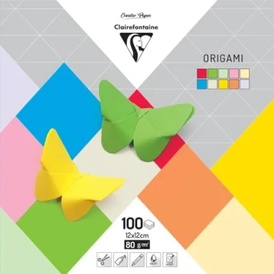 Imagen de Clairefontaine 95008C Un paquet de 100 feuilles origami 12x12 cm 80g, Assortiment mixte