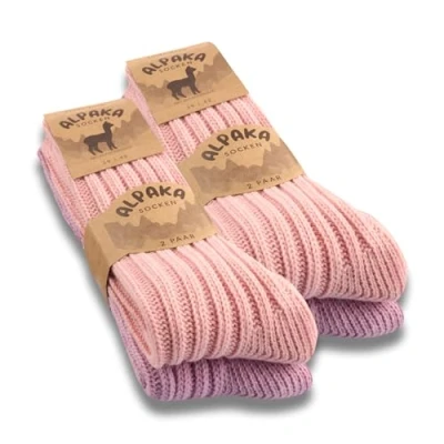 Imagen de 4 pares de calcetines alpaca para hombre y mujer, cálidos invierno, Rosa, morado, 39 42