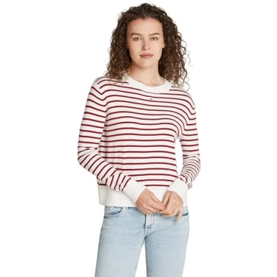 Imagen de Tommy Jeans Jersey Mujer Essential Crew Neck con Cuello Redondo, Multicolor (Red / White Stripe), M
