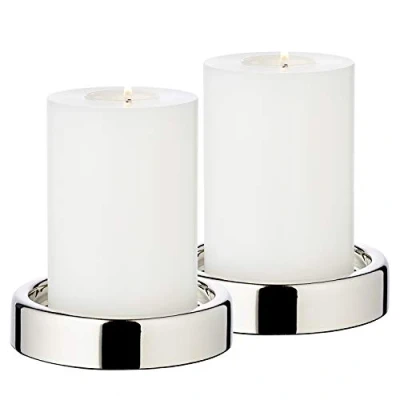 Imagen de EDZARD Juego de 2 portavelas Sanremo, niquelados, diámetro 10 cm, para Velas Pilar ø 8 Placas Velas, candeleros