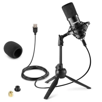 Imagen de Vonyx CM300B Micrófono de Condensador para Estudio USB, con Soporte Mesa Plegable, Antigolpes, Anti Pop, Microfono Streaming, Podcast, Gaming, Vlogs, Color Negro