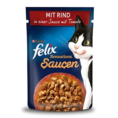 Imagen de FELIX Sensations Salsas Comida húmeda para Gatos con Carne de Res en una Salsa Tomates, 26 Unidades (26 x 85 g)