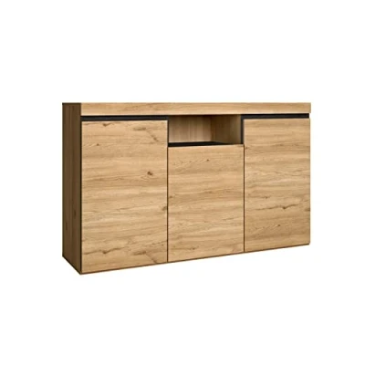 Imagen de Skraut Home Aparador Modelo Naturale 140 x 40 81 cm Mueble Auxiliar de Entrada con 3 Puertas Estilo Nórdico Melamina Roble y Negro