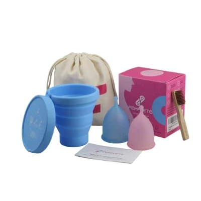 Imagen de Femplete vasos menstruales, juego de 2 grandes, con esterilizador copa menstrual, cepillo bambú, taza silicona grado médico, higiene femenina y segura, mejor alternativa a tampones