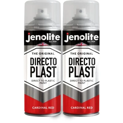 Imagen de JENOLITE Directoplast Pintura en aerosol brillante ROJO CARDENAL 2x400ml multisuperficie Para todo tipo de plástico No requiere imprimación RAL 3001