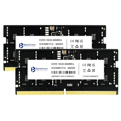 Imagen de ByteFest RAM DDR5 32GB Kit (2x16GB) SODIMM 4800HMz CL40 1.1V 262 Pin Memoria para Portátiles/Notebooks/Mini PC