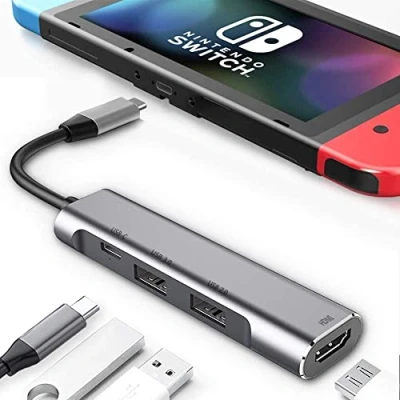 Imagen de Adaptador USB C a HDMI para Switch 4 en 1 Dock con Puerto de Carga PD, 3.0, Tipo Convertidor 4K TV Nintendo Switch/Switch OLED, MacBook Pro